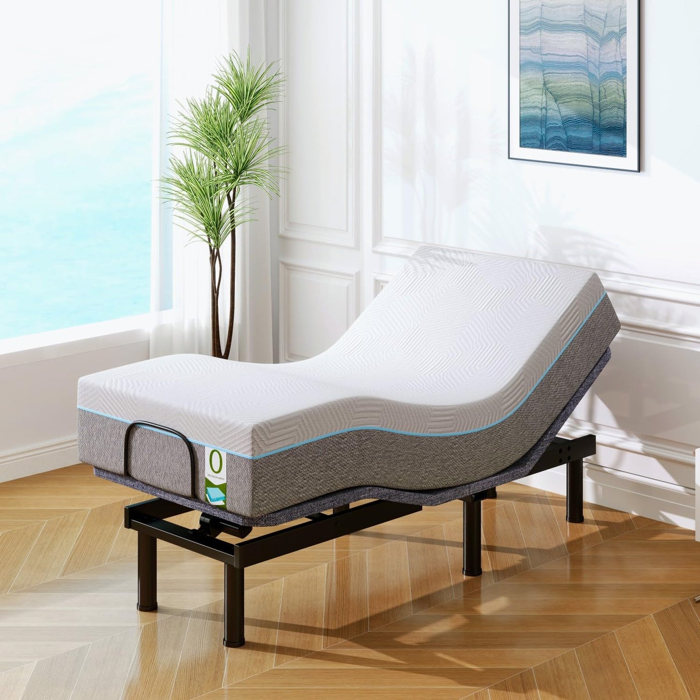 Vipbear Adjustable Bed Base Twin XL Massage with 12" Memory Foam White Mattress Electric Bed with Wireless Remote | 0 Gravity | Anti-Snore | Under Bed LED | USB Ports
