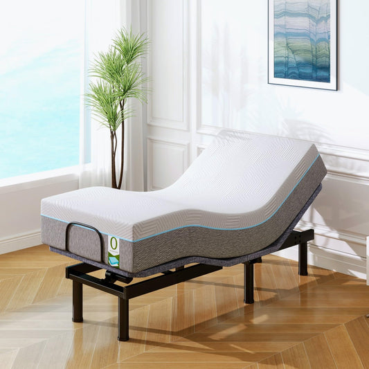 Vipbear Adjustable Bed Base Twin XL Massage with 12" Memory Foam White Mattress Electric Bed with Wireless Remote | 0 Gravity | Anti-Snore | Under Bed LED | USB Ports