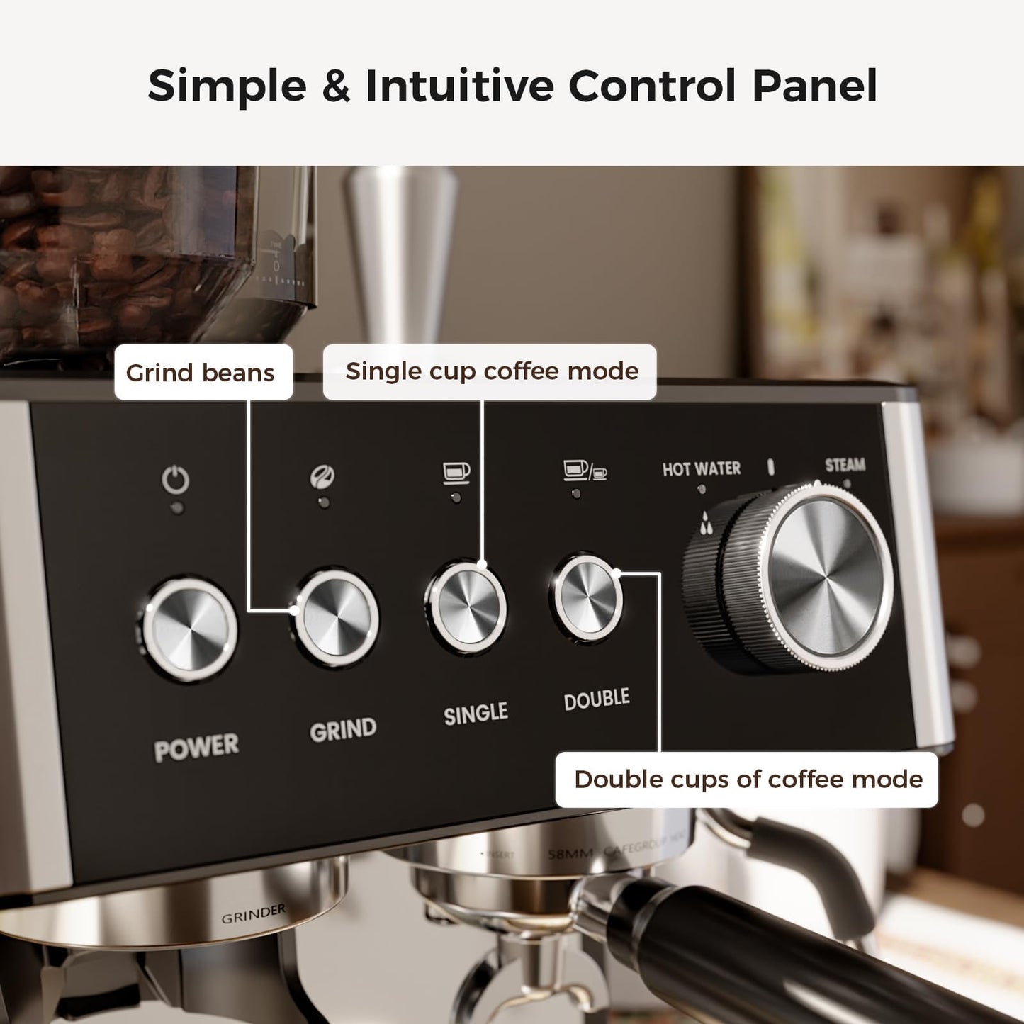 Kismile Espresso Machines with Grinder, 20 Bar Professional Espresso Maker with Removable Water Tank, Hot Water Function,Milk Frother Steam Wand for Latte&Cappuccino(Black)