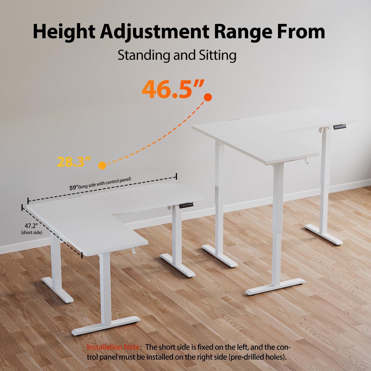 Agilestic 59 Inch L Shaped Standing Desk Adjustable Height, Electric Corner Standing Desk, Sit Stand Computer Table with Splice Board, White