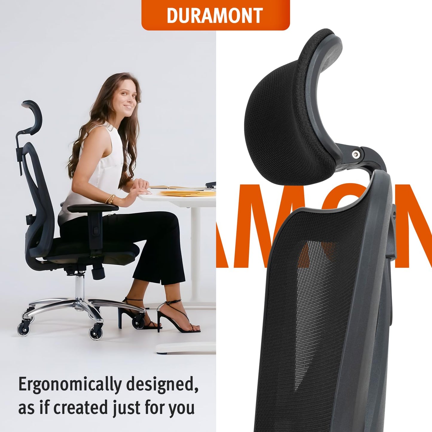 Duramont Ergonomic Office Chair | Adjustable Desk Chair with Lumbar Support and Rollerblade Wheels | High Back Chair with Breathable Mesh | Thick Seat Cushion