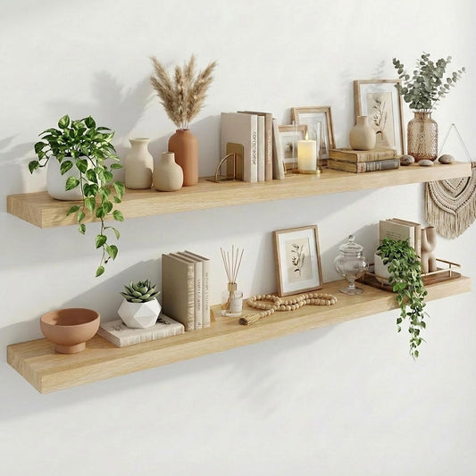 IAE Floating Wall Shelves 72 inch,Bathroom Shelf Wall Mounted,Invisible Shelf Floating Kitchen Shelves,Wooden wall Shelving with Brackets for Living Room wall Mounted,Easy Install,Set of 2,Natural