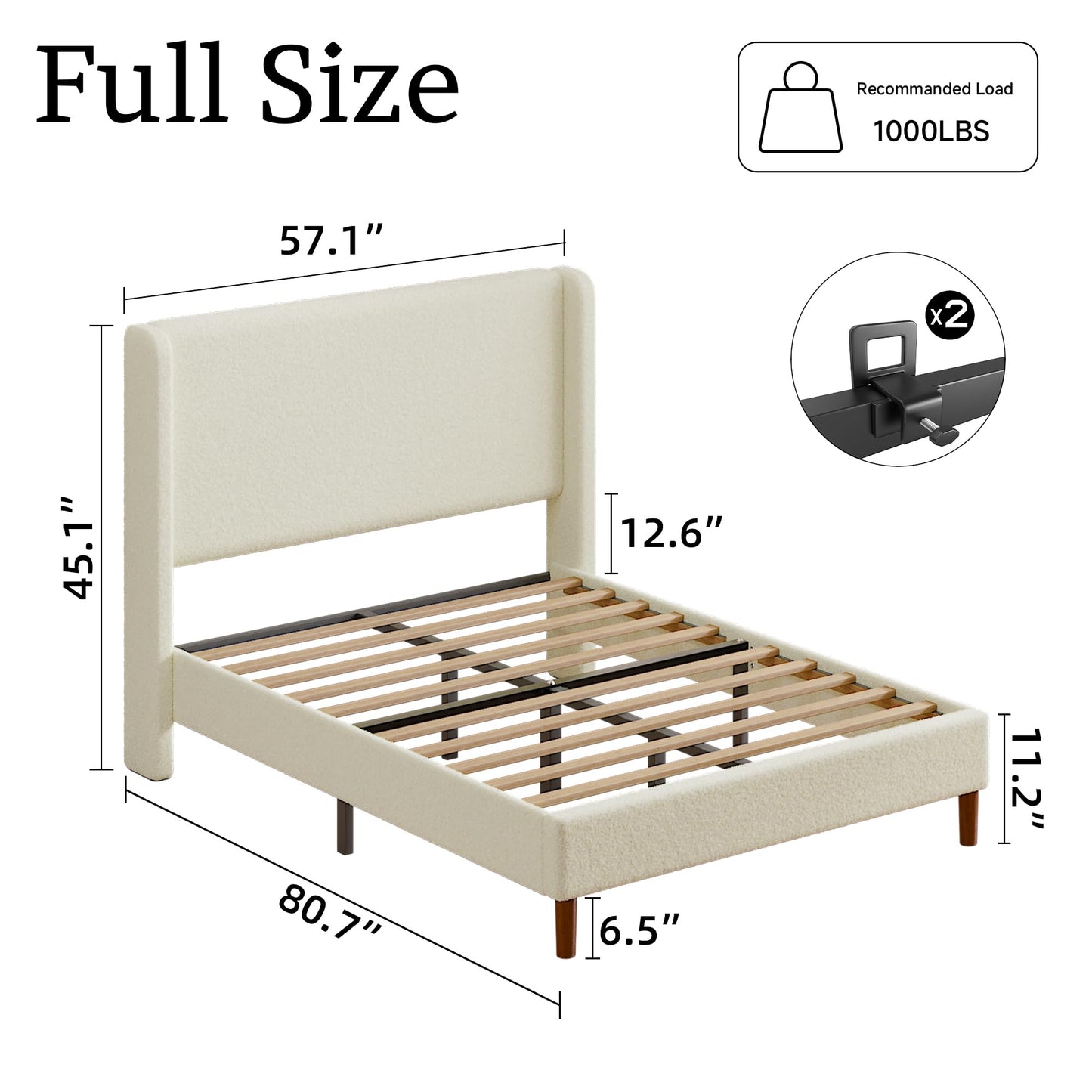 Lcwtvgxr Full Boucle Upholstered Platform Bed Frame, Beige