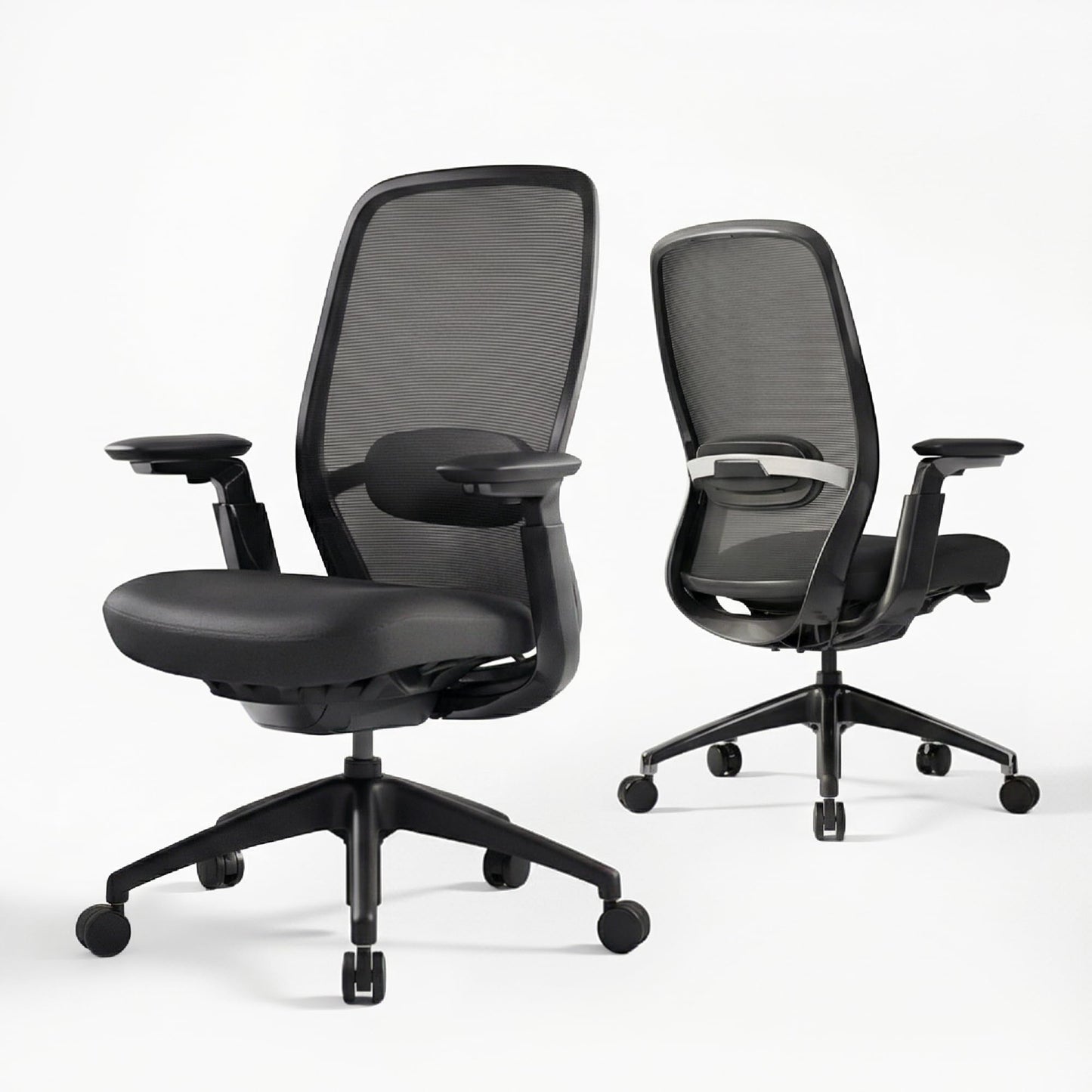 COLAMY Aether Executive Office Chair for Long Hours, One-Touch Easy Adjust Managerial Desk Chair with Levitating Seat Cushion & Pilot-Level Sync Armrests, 300 LBS Mid Back Mesh Computer Chair,Black