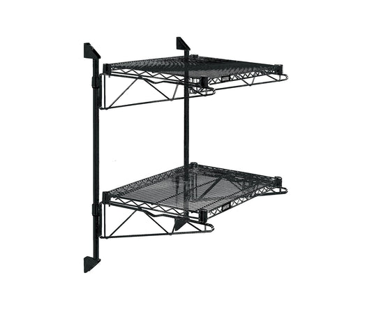 Quantum WC34-CB1230BK Epoxy Coated Cantilever Double Shelf Wall Mount with (2) Shelves (2) 34" Posts (4) Arms and (4) Mounting Brackets for Warehouse Storage | 30"W x 12"D x 34"H, Black, Carbon Steel