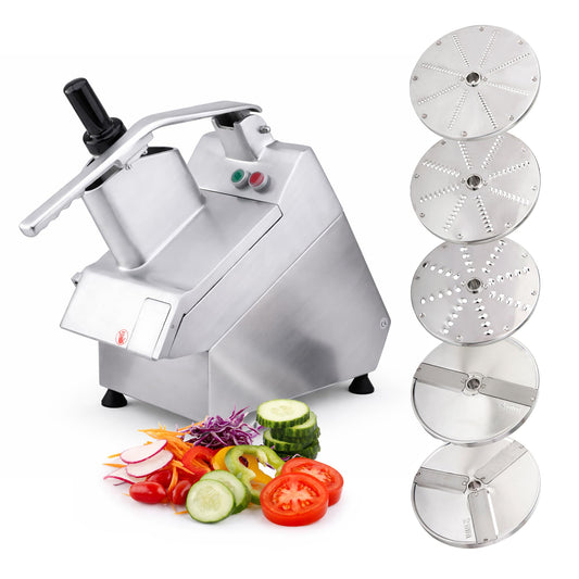 Tartle Kitchen 550W Electric Vegetable Chopper - Commercial Food Processor with Continuous Feed, Dual Feed Openings, 5 Discs for Slicing, Shredding, & Grating - Restaurant-Grade, NSF & ETL Certified