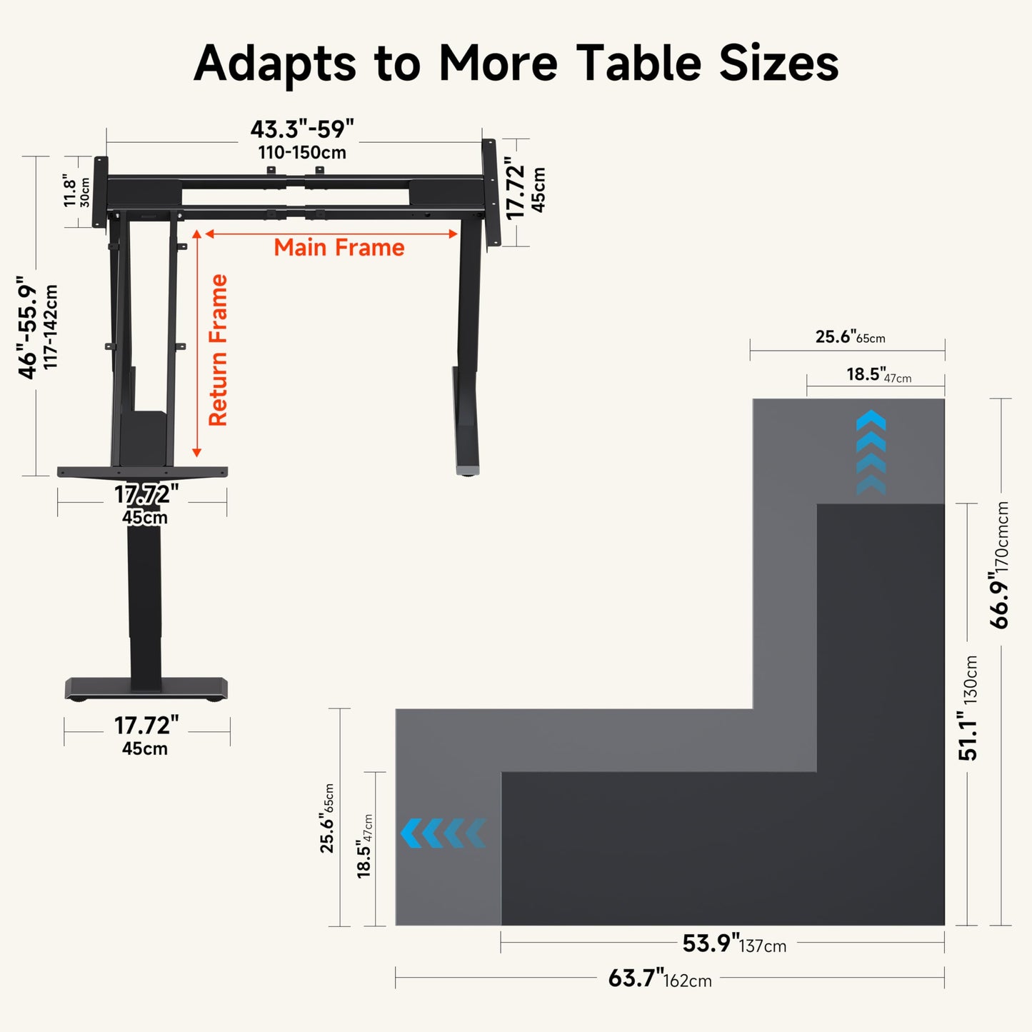 BIZUM 3 Leg Electric Standing Desk Frame,3 Motor L Shaped Standing Desk Legs up to 287 lbs,Adjustable Table Legs for Home Office,Black