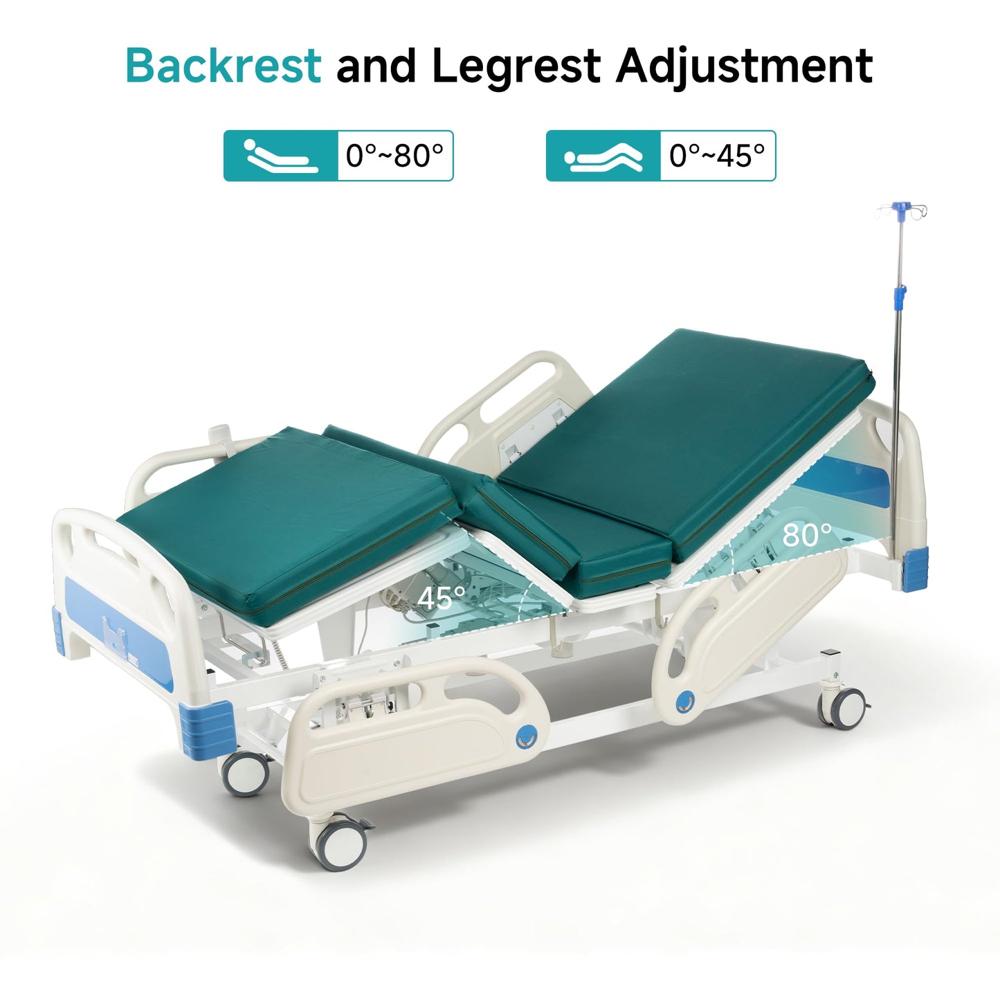 ELENKER Full Electric Hospital Bed for Home Use, ICU Medical Bed, Premium 5 Function Hospital ICU Bed with Remote Control, IV Pole, Mattress, 5-Inch Lockable Quiet Casters, Includes Sheets (2X)