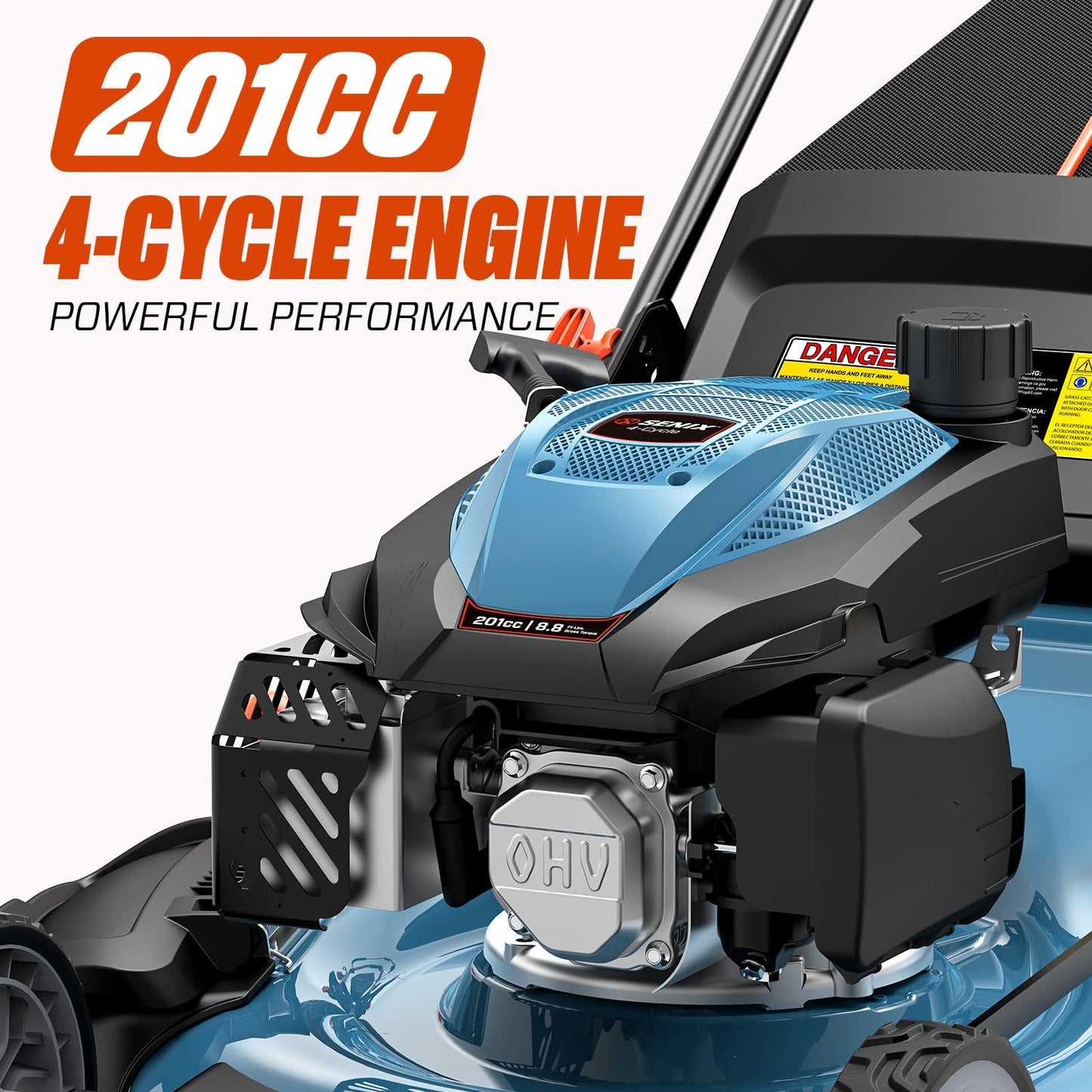 SENIX 22 Inch 3-in-1 Gas Lawn Mower, 201cc Rear Wheel Single Speed Self-Propelled Mower, 4-Cycle Engine, Steel Deck, Mulching, Bagging, Discharging, 6-Position Cutting Height Adjustable, for Yard