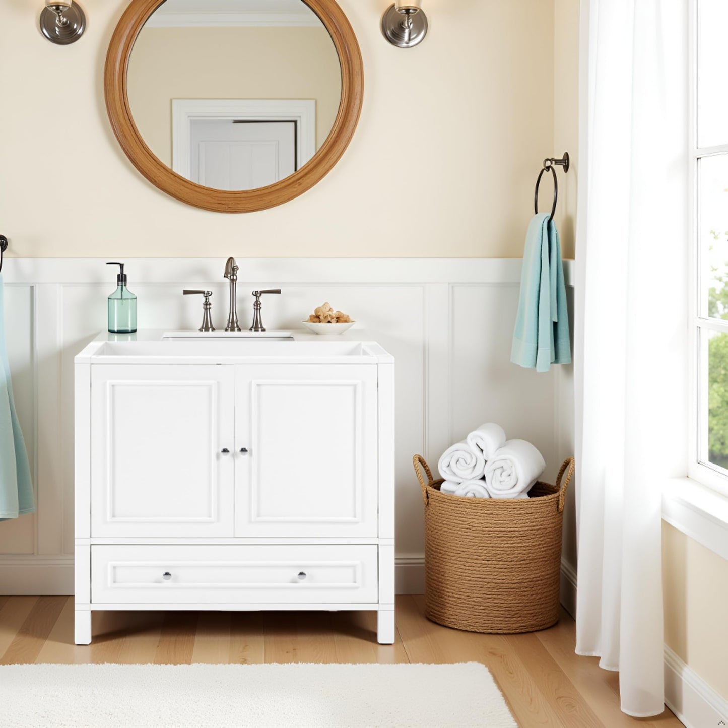Alaterre Furniture Williamsburg 36 Inch Bathroom Vanity - Freestanding Cabinet Without Sink - Large Wood Vanity with Soft-Close Doors (White)