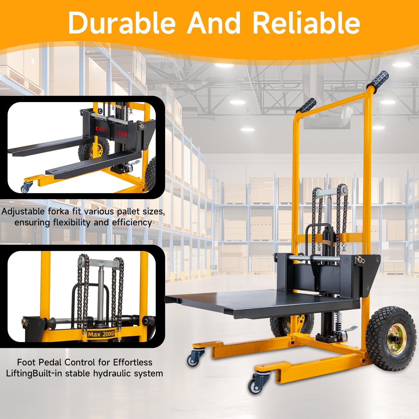 Foldable Hydraulic Material Lift Stacker, 450lbs 35.8" Max Lift, Portable Pallet Truck Dolly w/Swivel Casters, Adjustable Forks, Fork Lift Table Cart, Pallet Jacks & Trucks for Warehouse, Shop