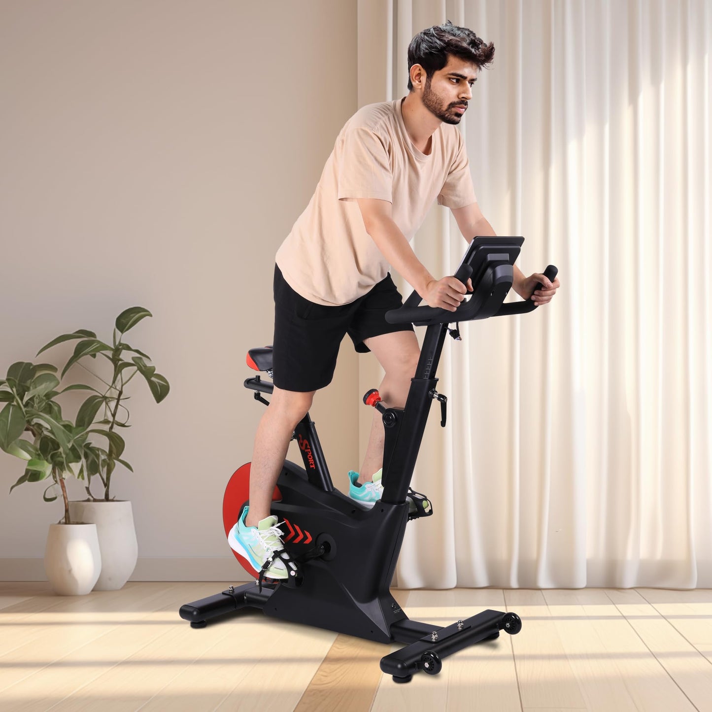 Exercise Bikes for Home, Low Noise Indoor Cycling Bike with 28 LB Rear Flywheel, Stationary Bicycle with App& LCD Monitor & Upgraded Seat Cushion for Home Cardio Workout
