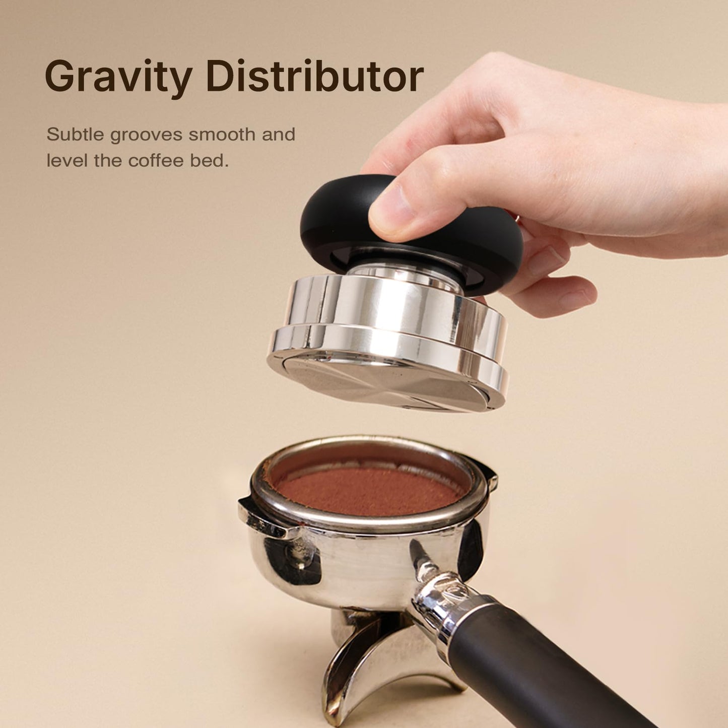 TIMEMORE Espresso Tamper Set 58.4mm with WDT Tool, Self-Leveling Tamper & Gravity Distributor for Professional Coffee Preparation - Metallic Grip