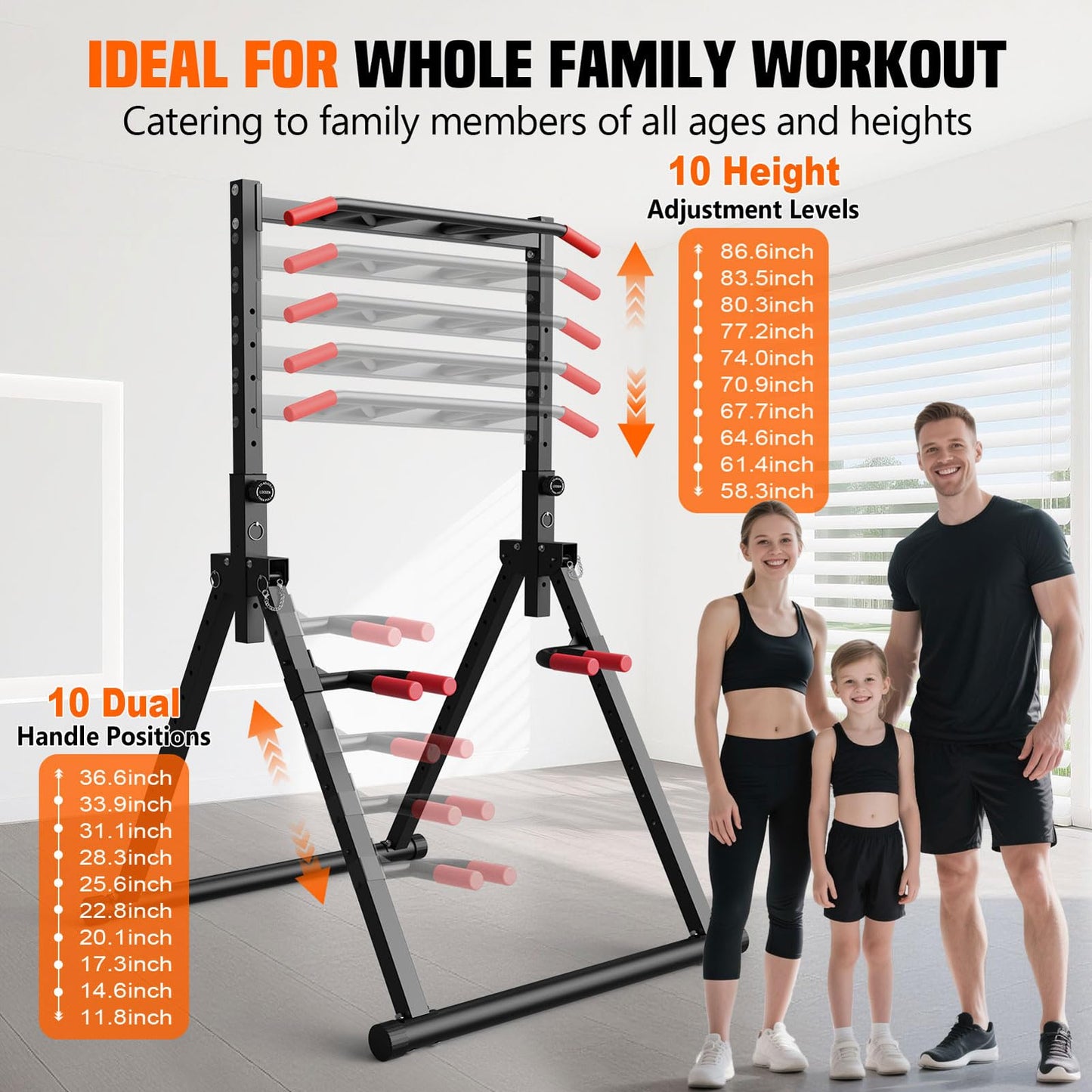 SERTT Foldable Power Tower Dip Station for Pull Ups, Dips & Push Ups, Upgraded Free Standing Pull Up Bar Station, Multi-function Workout Equipment for Home Gym Strength Training, Support 440LBS