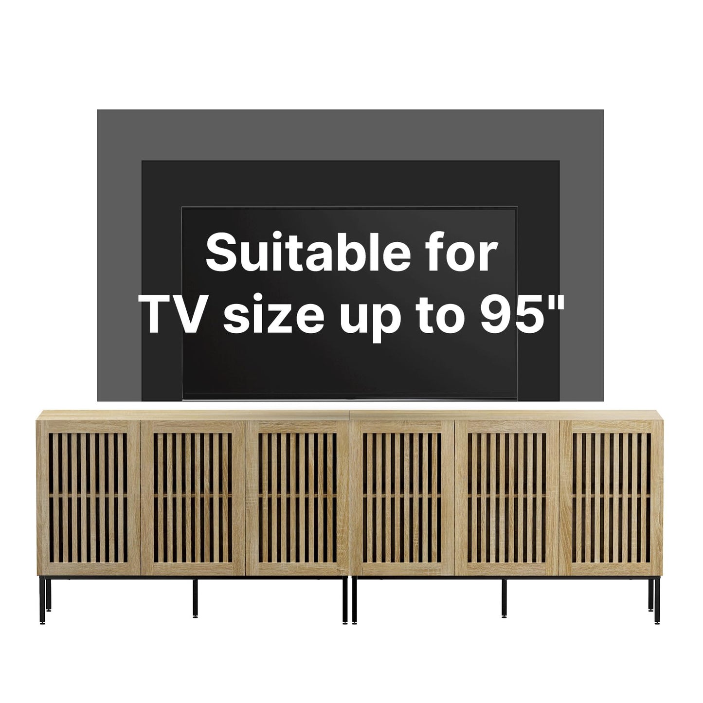 BVIUNTWO Buffet Cabinet with Storage,Set of 2 Farmhouse Console Table with Metal Base and Adjustable Shelves,Sideboard Coffee Bar Cabinet with 6 Doors for Kitchen,Dining Room,Living Room,Oak