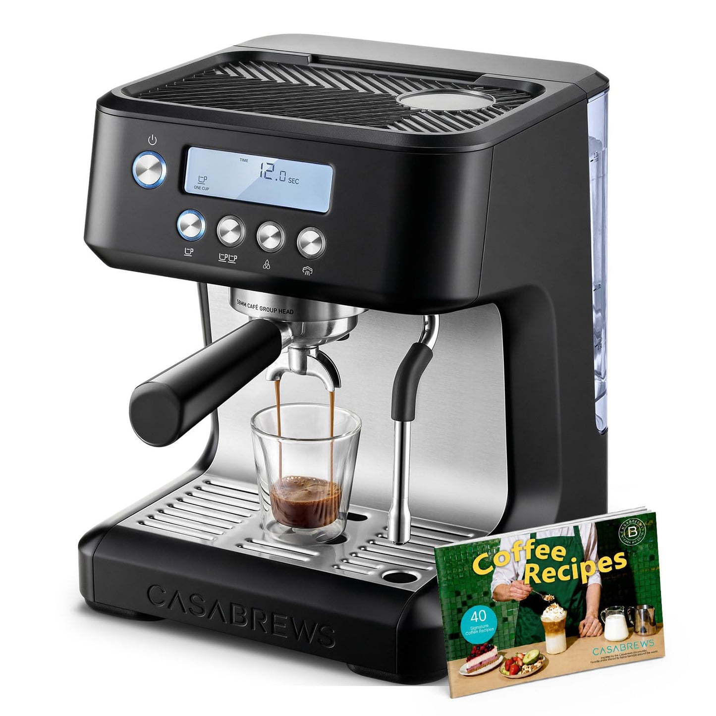 CASABREWS Ultra Espresso Machine with LCD Display, 20 Bar Espresso Maker with Powerful Milk Frother, Customizable Brewing Temperature, Barista-Level Latte and Cappuccino Machine for Home, Black