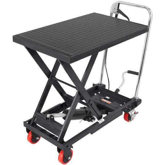 VEVOR TF23 Hydraulic Lift Table Cart, 500lbs Capacity 28.5" with 4 Wheels and Non-Slip Pad, for Material Handling and Transportation, Black