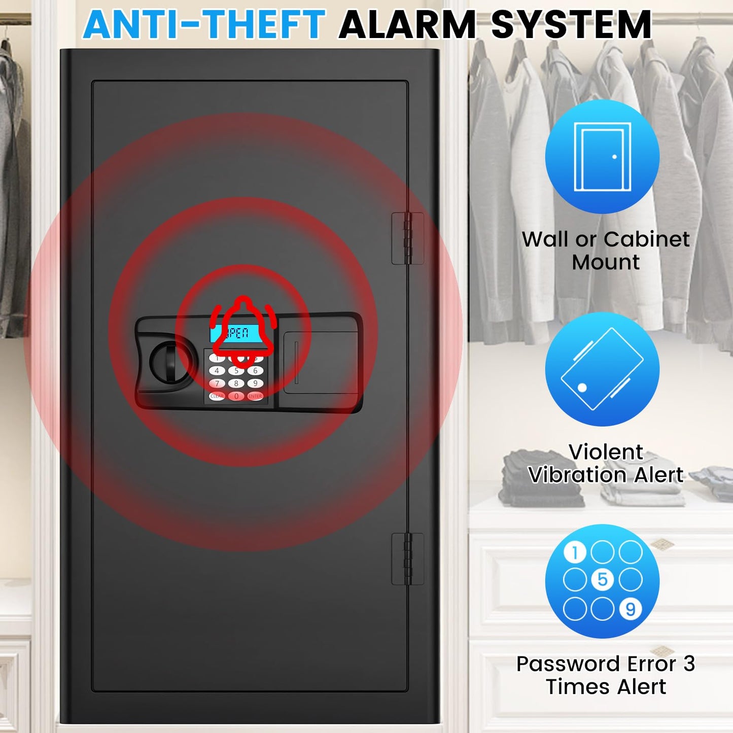 Large Fireproof Safe for Home Office, Digital Security Safe Box with Digital Backlit Keypad, Emergency Key and Anti-Theft Alarm, Personal Safes for Cash Documents Jewelry Valuables (7.0 Cuft)