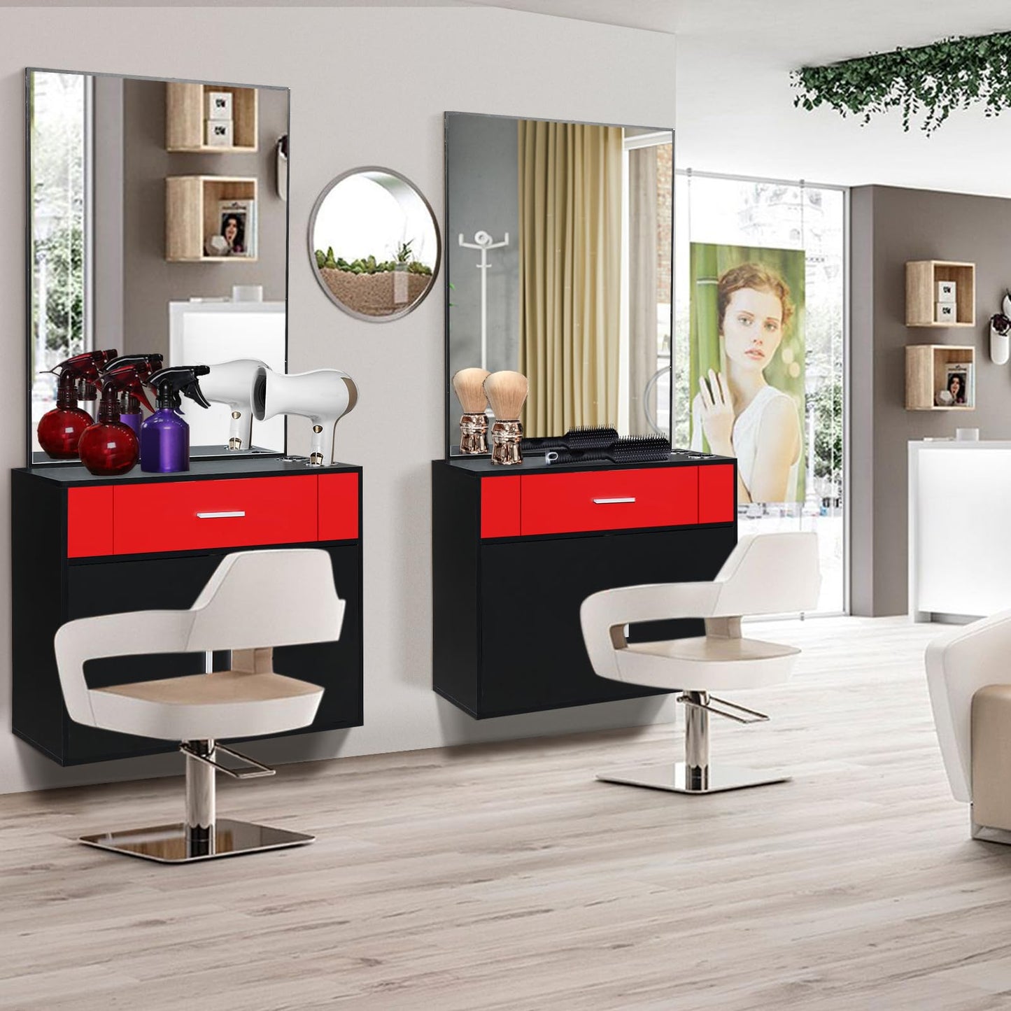 JHshop Black Salon Cabinet, Beauty Salon Products, Tools Cabinet, Barber Salon Stations for Hair Stylist, Beauty Styling Equipment Organizer w/Mirror, Hair Salon Supply Cabinet Storage Cabinet Drawer
