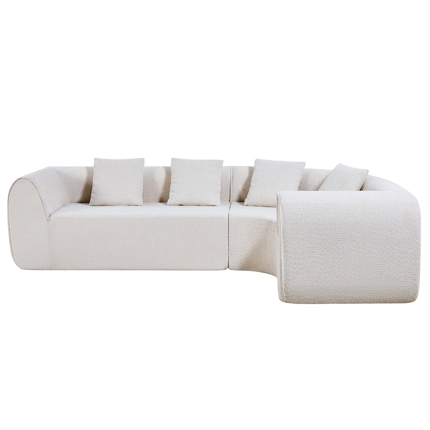 Christopher Knight Home Reiss 110" Curved Modular Sectional Sofa, Comfy Sofa Couch with Chaise Lounge, Modern Cloud Couch with Deep Seat, Fabric Upholstered Set for Living Room Bedroom, Almond
