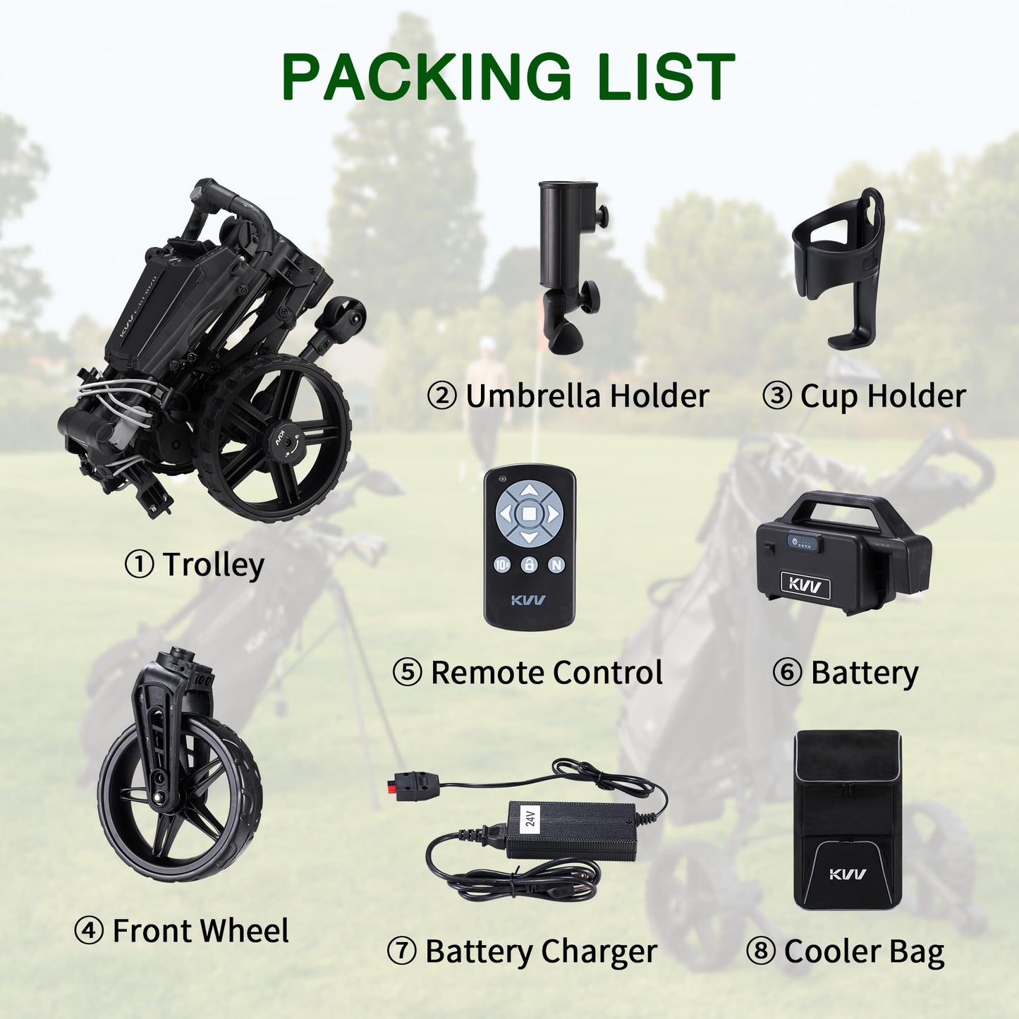 KVV Electric Golf Push Cart with Remote Control, Smallest Folding Size, Suitable for All Terrains, Lightweight and Super Compact Electric Golf Cart