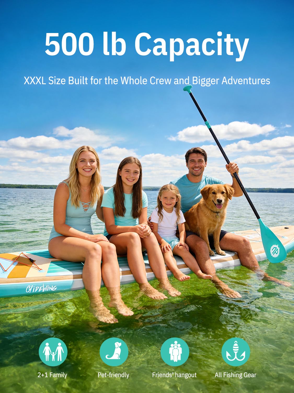 Niphean (Extra Large) Inflatable Paddle Board, SUP for 2+1 People/Family 500lbs Capacity Stand Up Paddle Board with SUP Accessories, StabilTrac Fin Non-Slip Paddleboard for Adults-Mint