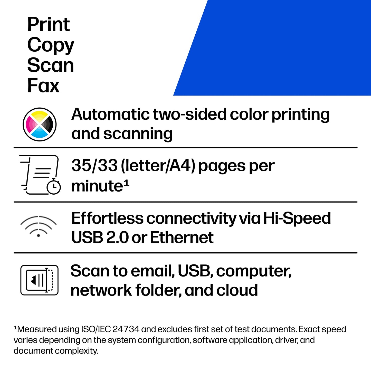 HP Color LaserJet Pro MFP 4301fdn Printer, Print, Scan, Copy, Fax, Fast, Easy Setup, Mobile Printing, Advanced Security, Best-for-Small Teams. Ethernet & USB Only. Not Wireless. 16.6 x 17.1 x 15.1 in.