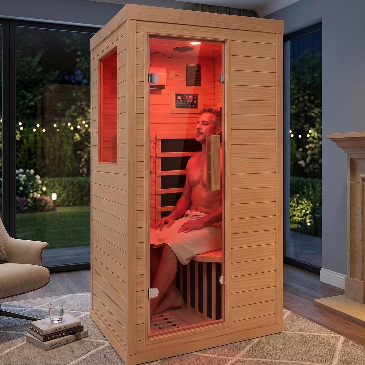 DWKWE Far Infrared Sauna Room for Home Use - 1350W Natural Hemlock Indoor Personal Wooden Personal Dry Sauna with Rapid Heating, Perfect for Athletes, Busy Professionals & Arthritis Sufferers