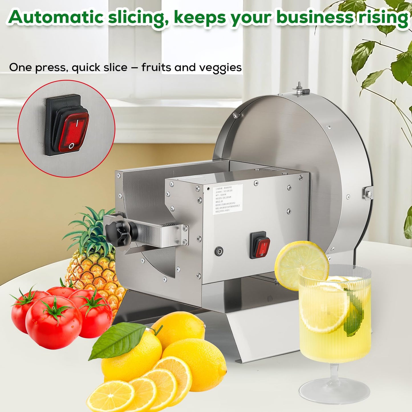 2-in-1 Electric Vegetable and Fruit Slicer, Adjustable Thickness 0.04-0.4", Commercial Stainless Steel Cutter for Cabbage, Tomatoes, Lemons