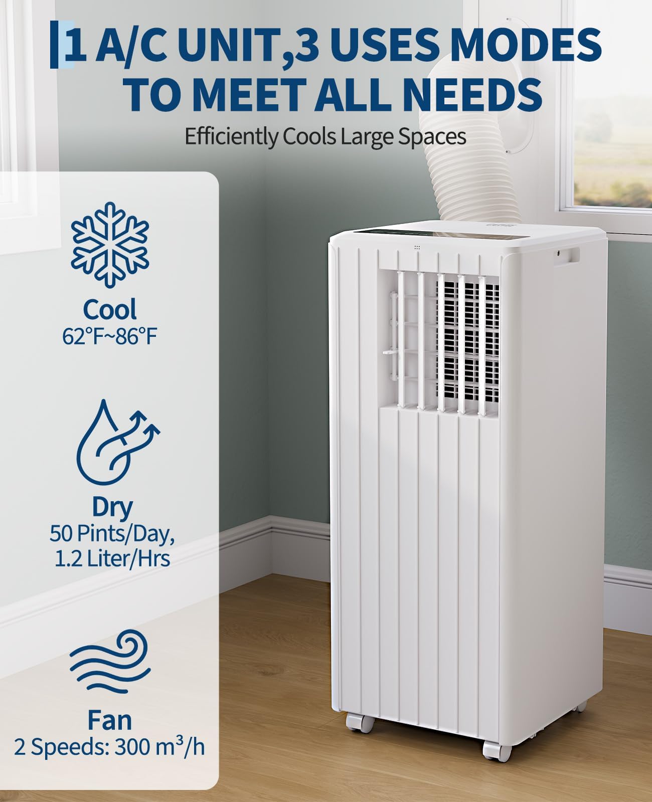8000 BTU Portable Air Conditioners, Cools Up to 350 Sq. Ft, 4-in-1 Portable AC Unit for Rooms with Remote Control, Quiet Operation, 24H Timer, Window Installation Kit for Home Office