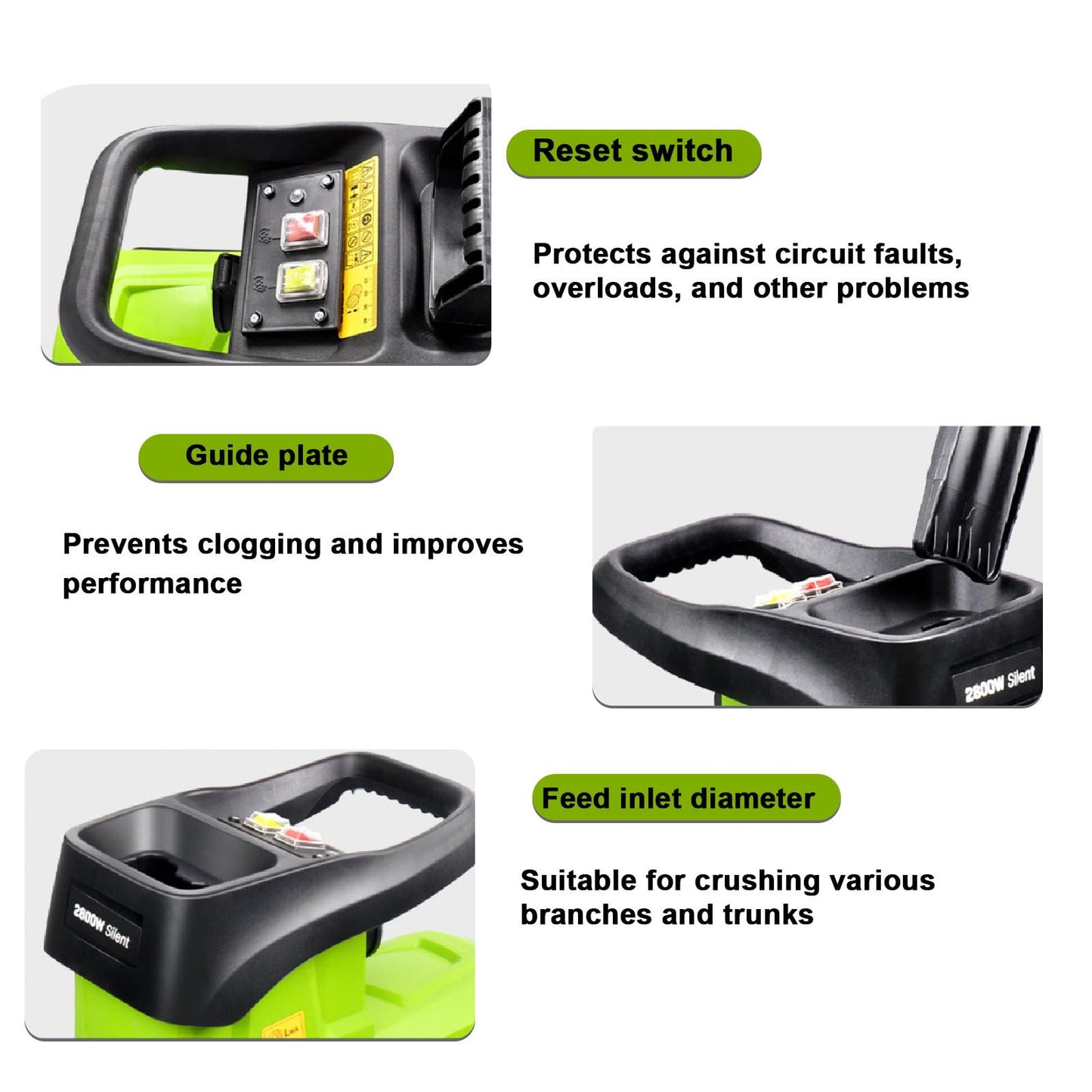 pedenencelia Garden Shredder Electric 2800w, with 60l Detachable Collection Box, 5000rpm Mulcher for 45mm/1.77" Branches, Wood Chipper with New Hobbing Cutter Head, for Garden Debris and Branches