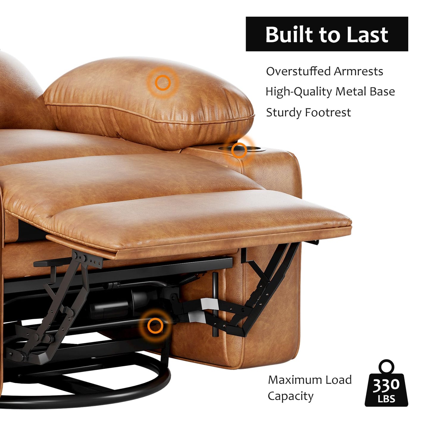 IDEALHOUSE Power Recliner Chair with Massage and Heat, Leather Fabric Reclining Sofa Chair, 360° Swivel Recliner Chairs with Cup Holder for Living Room, Bedroom, Nursery, Retro Brown