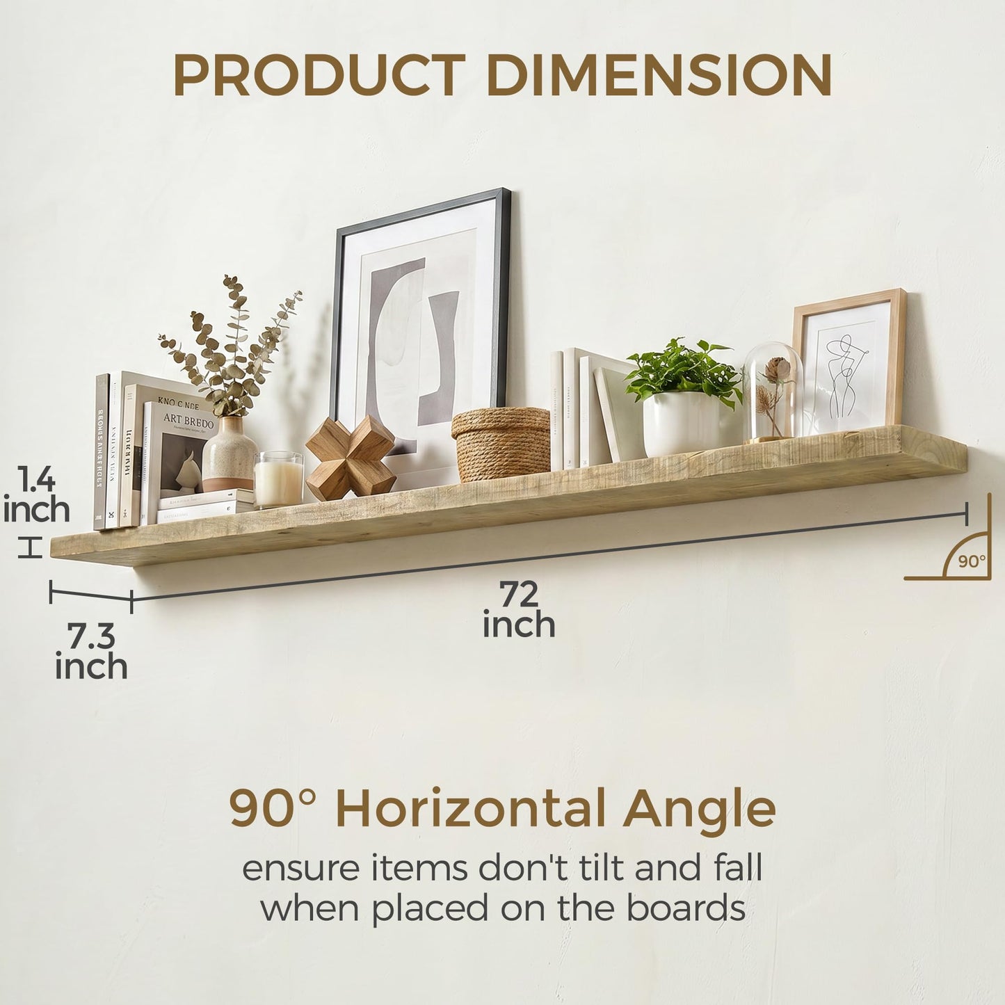 Axeman 72 Inch Rustic Wooden Floating Shelves for Wall|Solid Reclaimed Wood Wall Mounted Shelves with Invisible Brackets for Books Bathroom Kitchen Storage|8 Inch Deep|1 Pack, Natural