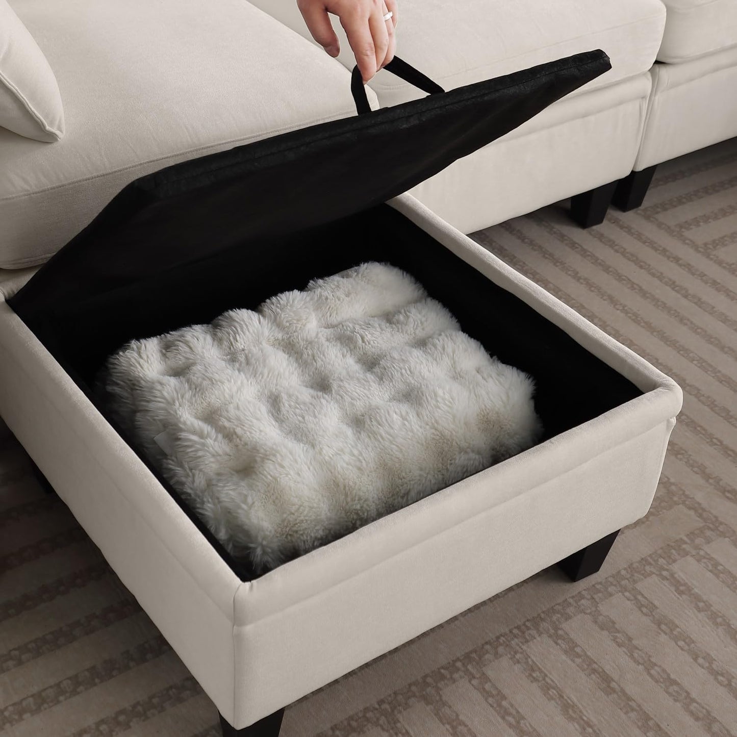 109" Modular Sectional Sofa, U-Shaped Cloud Couch with 2 Storage Ottoman, 6-Seat Chenille Deep Seat Sofa for Living Room, Apartment, Office, Beige
