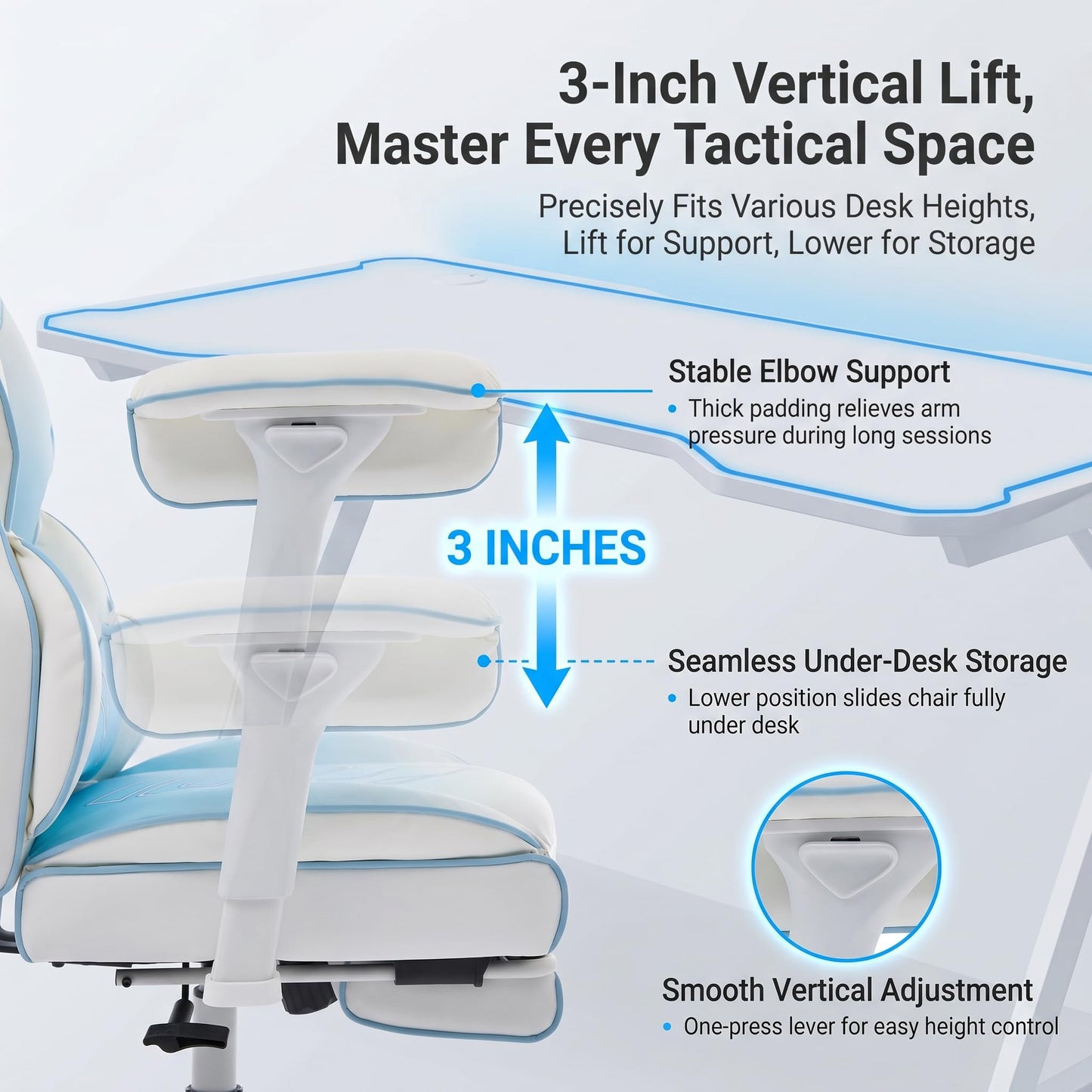 ATMILD Big and Tall Gaming Office Chair 400lbs - Heavy Duty Ergonomic Computer Desk Chair with Footrest, Adjustable Armrests, High Back PU Leather with Racing Style (White/Blue)