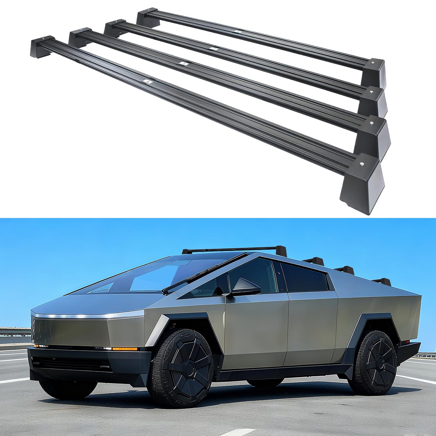 WheelX 4Packs Crossbars Roof Rack Compatible with Tesla Cybertruck, 176LB Load Capacity, Lockable Luggage Heavy-Duty Cargo Rails Carrier Accessories Fits Bikes Kayaks Ski Tent Roof Box