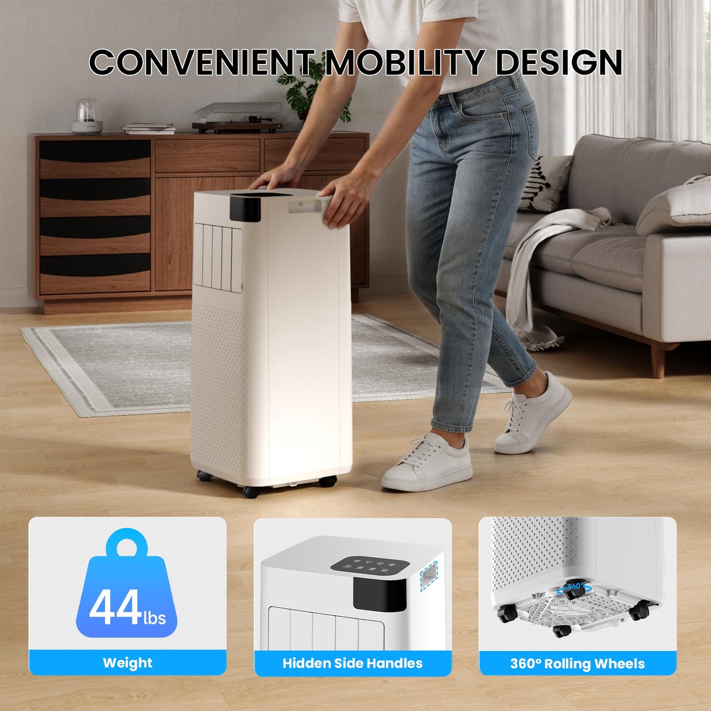 Augsmile Portable Air Conditioner 16,000 BTU with WiFi App Control, 5-in-1 AC Unit (Cool, Fan, Dehumidifier, Sleep, Timer) for Rooms up to 850 sq ft, Leak-Proof Design, Window Kit