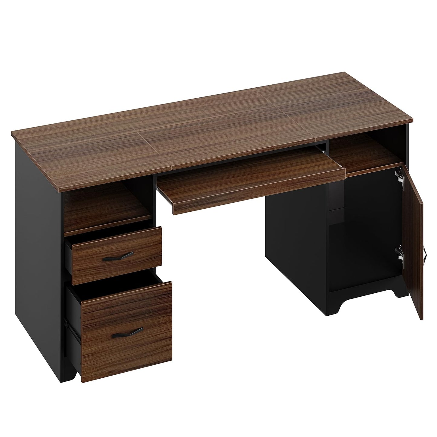 Bestier 59”Executive Desk with 2 Drawers,Computer Desk with Storage Cabinet,Industrial Wood Desk with File Drawer,Keyboard Tray & 2 Pedestals for Home Office & Studio,Cherry
