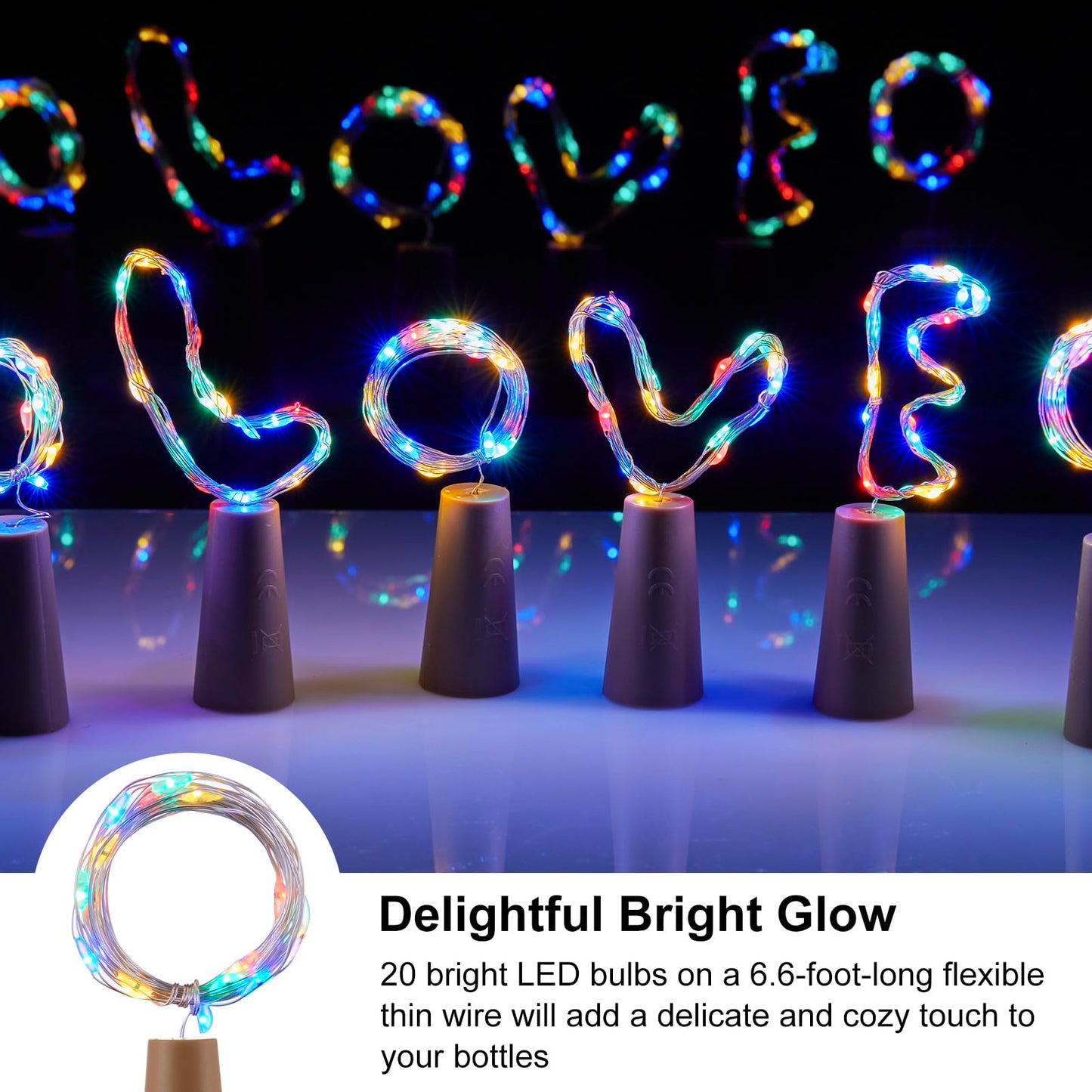 Brightown Wine Bottle Lights - 12 Pack LED Cork Fairy Lights, Waterproof, Copper Wire, Multicolor