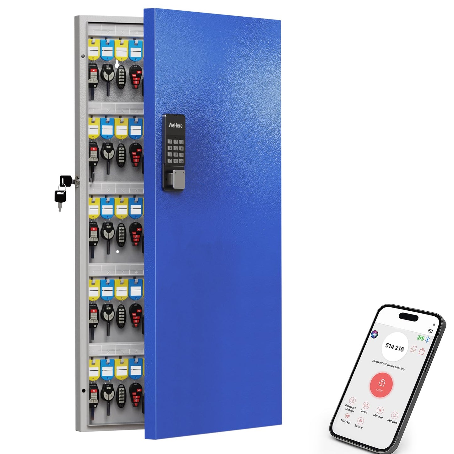 WeHere 120 Key Lock Box, Smart Key Cabinet with Key Management System, App, Bluetooth, Dynamic/Static Password, WiFi Unlock(Sold Separately), Wall-Mount Commercial Key Storage Box for Office, School