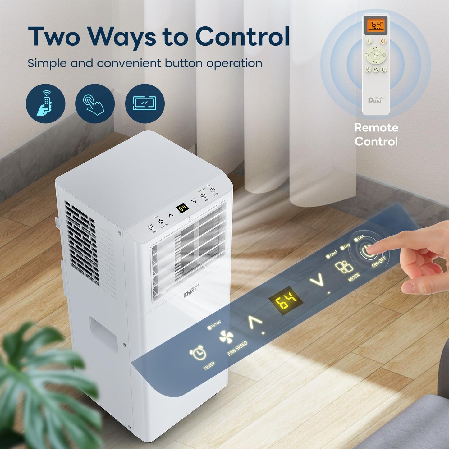 DuraComfort Portable Air Conditioners, 8,500 BTU(Ashrae) /5,100 BTU (SACC), Cooling,Dehumidifier,Fan Mode,Up to 350 Sq.Ft,Suitable for compact Rooms,White