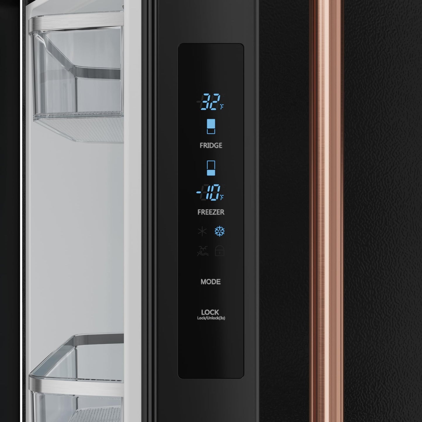 Thor Kitchen Gordon Ramsay 30 Inch 17.7 cu ft French Door Counter Depth Refrigerator with Ice Maker in Black/Rose Gold