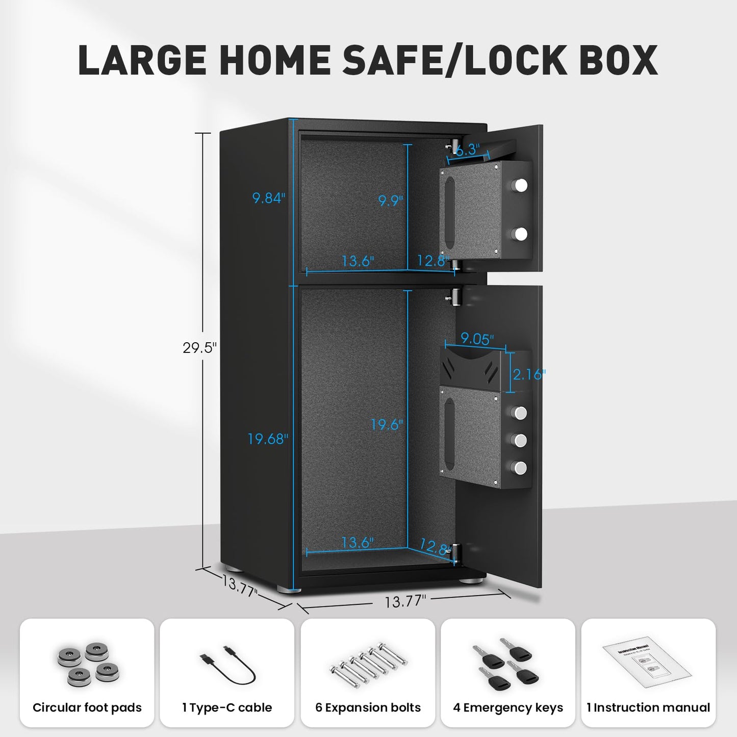 Karbeen 6.5 Cu ft Large Safe Box Fireproof Waterproof with LED Light Safe for Home Documents,Fingerprint Password Personal Safe with Deposit Slot & Dual Alarm System Security Box for Valuables