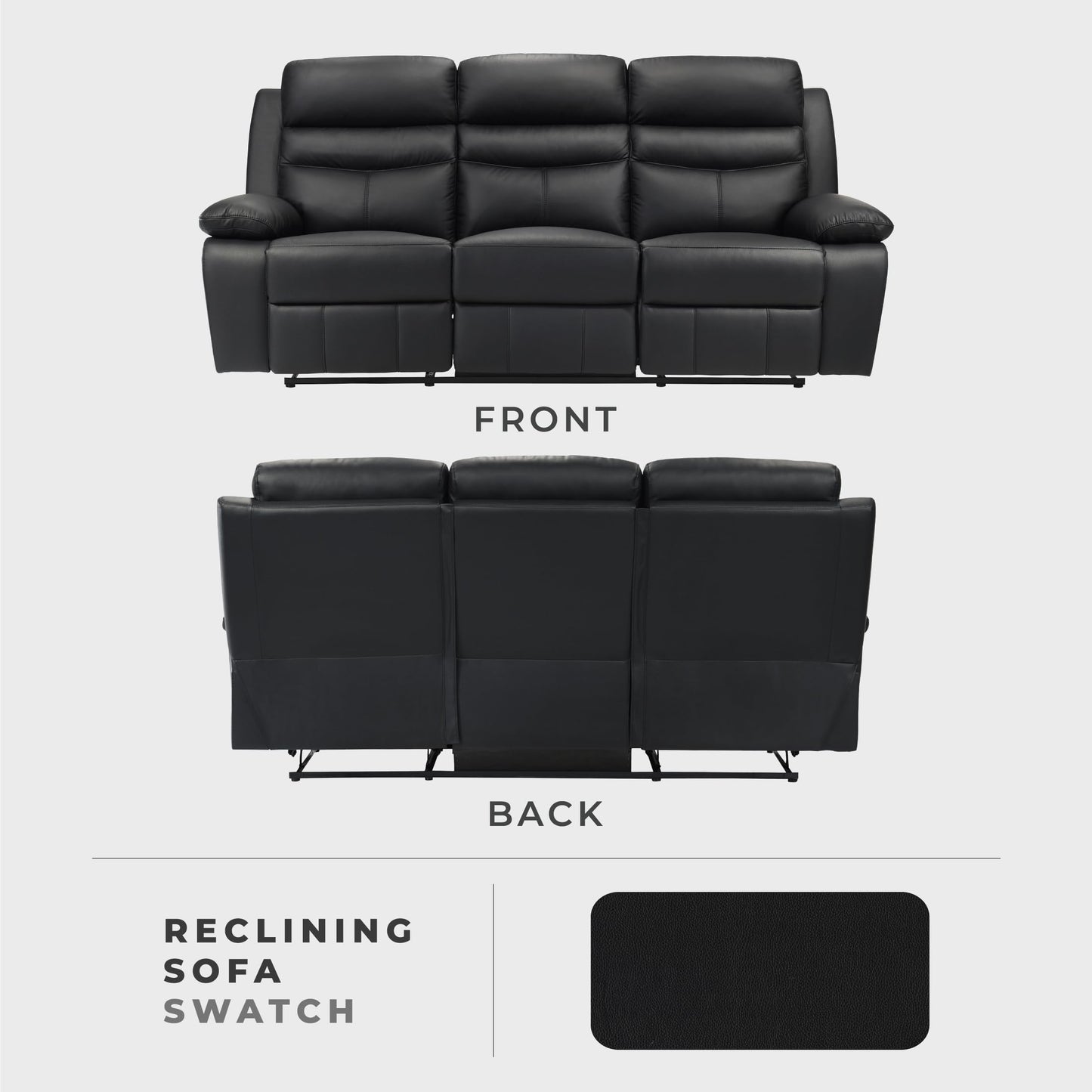 Lexicon 86.5" W Manual Reclining Sofa, Top Grain Leather Match Reclining Sofa, Home Theater Seating, Wall Hugger Recliner Couch, Manual Double Recliner RV Couch for Living Room, Black