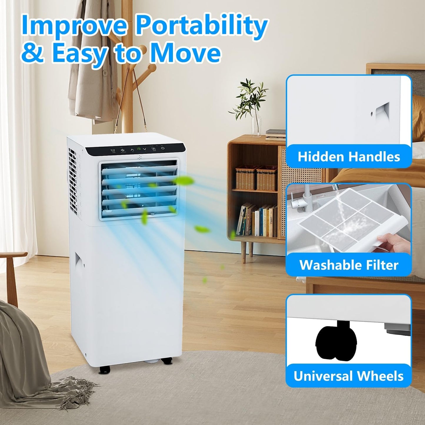 GarveeLife Portable Air Conditioner,8,000 BTU for Rooms up to 350 Sq.Ft., Smart Compact AC Unit with Cooling, Dehumidifier, Fan, Remote Control and Window Kit, White