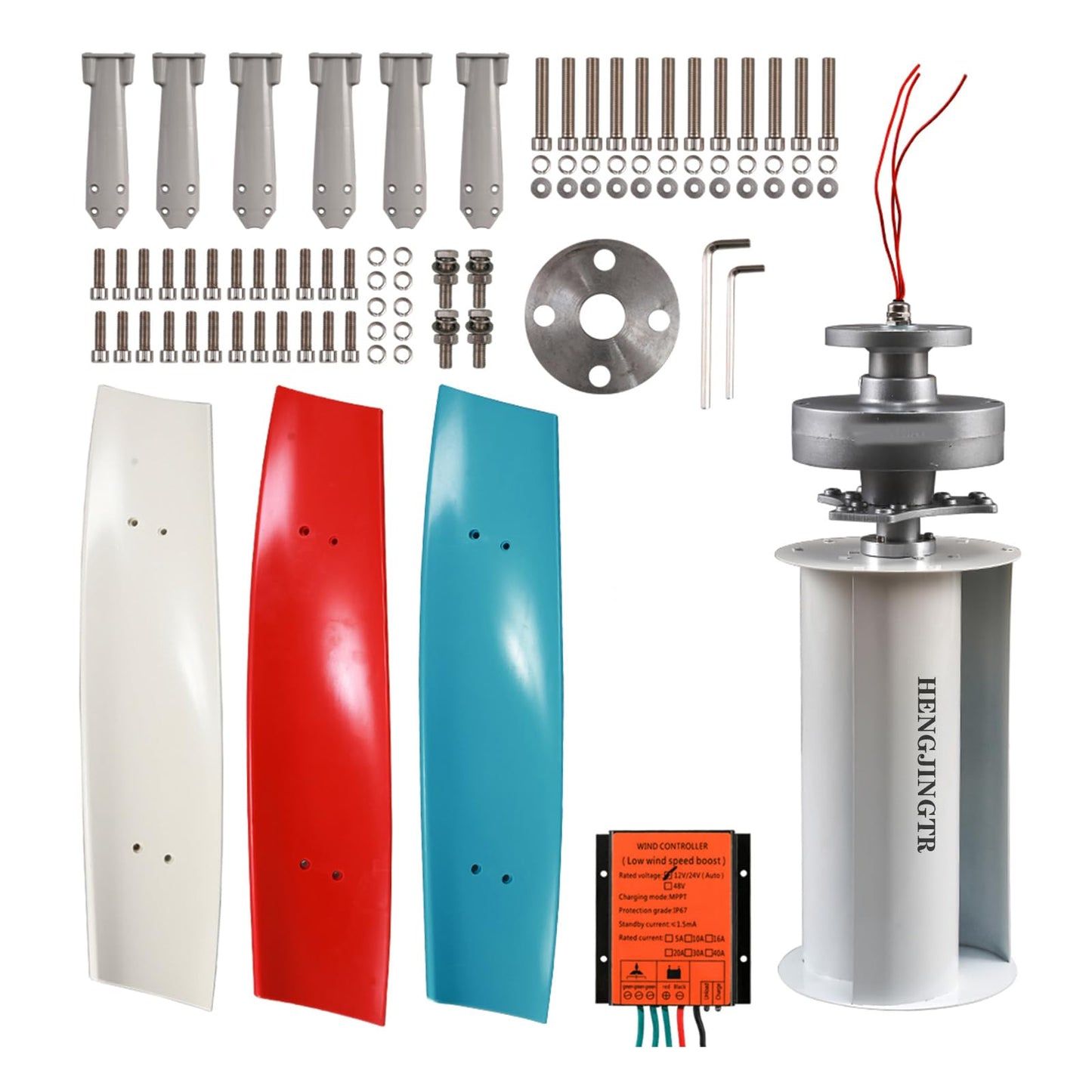 HENGJINGTR 48v, 3000W-4500W Vertical Wind Turbines Generator Kit, Home 12V 24V 48V 3 Blades Wind Turbines Motor Kit with Controller for Home Hybrids Streetlight,White