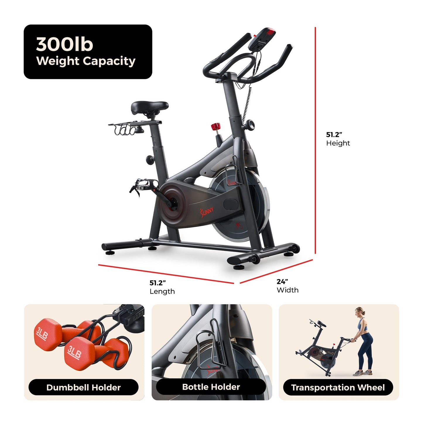 Sunny Health & Fitness Vega Smart Indoor Cycling Bike – Magnetic Resistance Exercise Bike with SunnyFit App, Quiet Belt Drive & Family-Friendly Home Cardio Design