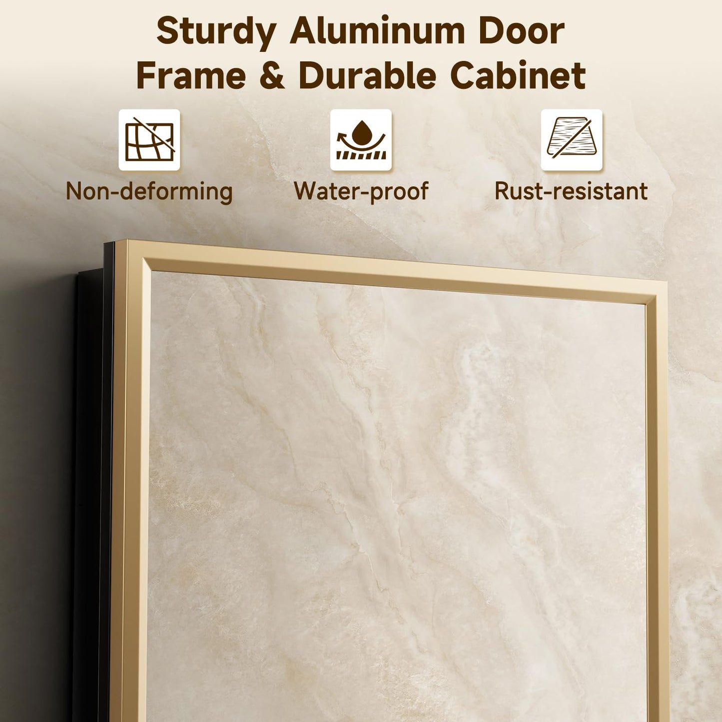 20"x28"Gold Medicine Cabinets for Bathroom with Mirror, Aluminum Alloy Framed Mirror, Recessed(18.85"x22.85")or Surface Wall-Mounted(20"x28") Metal Bathroom Vanity Mirror with Storage Cabinet