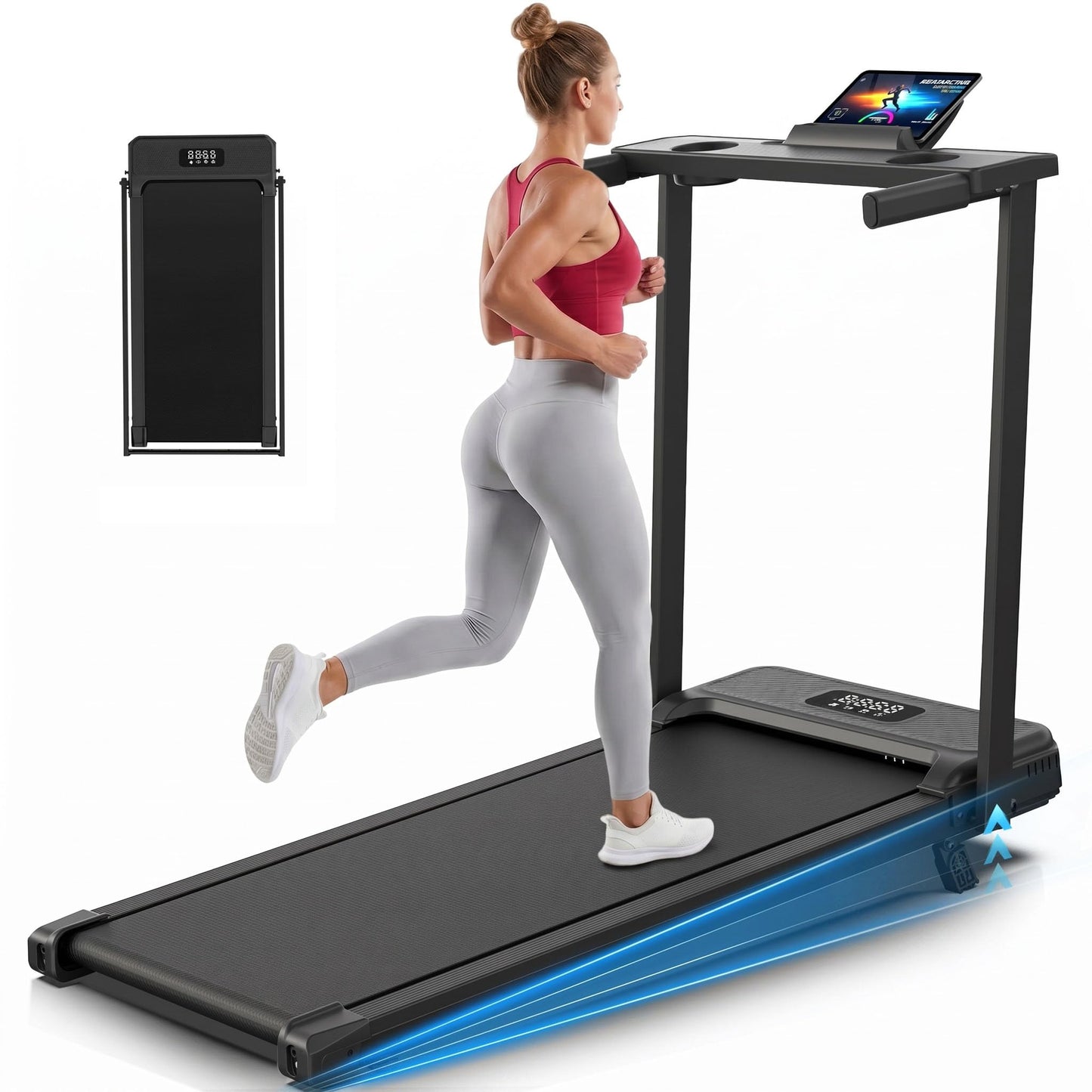 FUNMILY Incline Walking Pad Treadmill with Handle Bar, Folding Treadmills for Home Small, 3.5HP Portable Treadmill with Desk, 350 lbs Weight Capacity, Walking Pad with Remote Control and LED Display