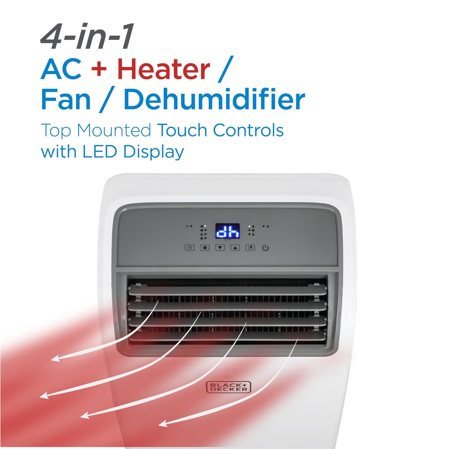 BLACK+DECKER Portable Air Conditioner with Heat, 14,000 BTU with 12,000 BTU Heating for Rooms Up To 700 Sq. Ft., Portable AC with Follow Me Remote Control, BPT10HWTB, White